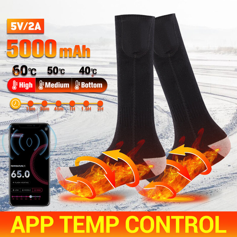 5000mAh APP Control Thermal socks Winter Heated Socks Electric Heating Ski Socks Thermal Heated Foot Warmer Ski Sports