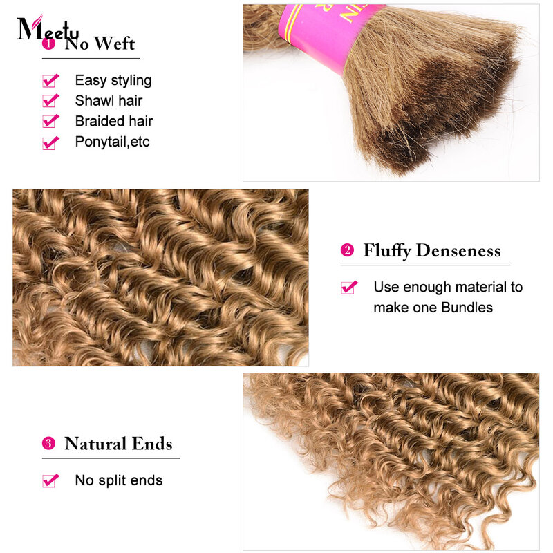 Bulk Human Hair For Braiding Color 27 Deep Wave No Weft Double Drawn Wholesale Boho Braids Deep Wave Human Hair Extensions