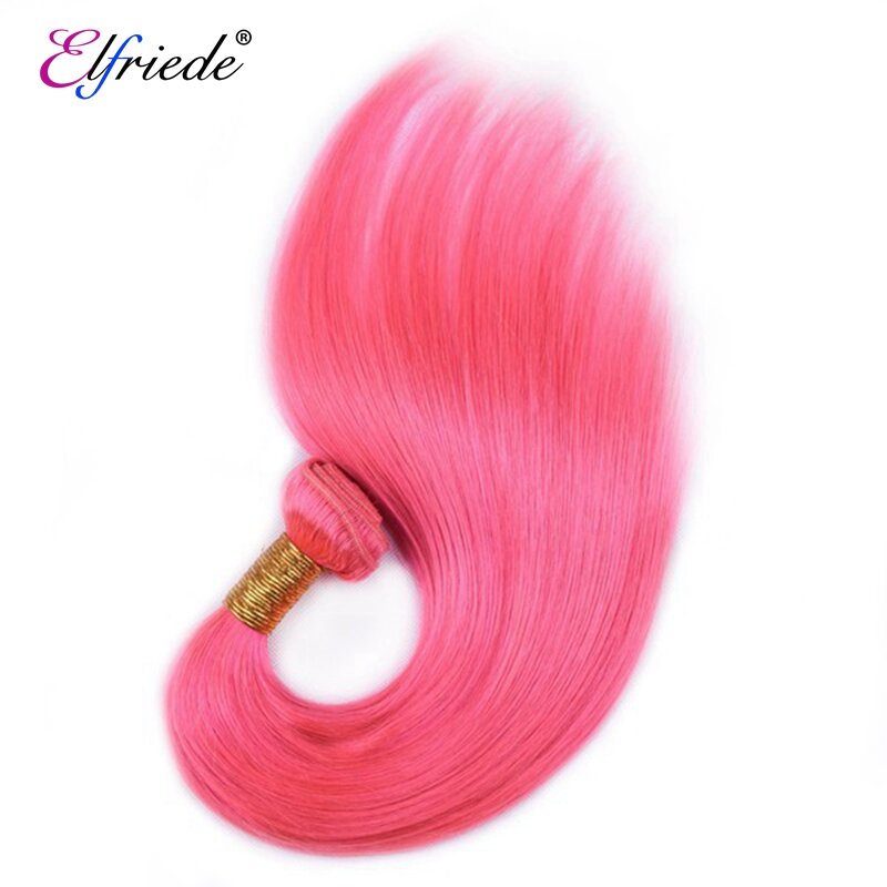 Bundel rambut manusia pra-warna lurus merah muda Elfriede 100% ekstensi rambut manusia Remy bundel 3/4 rambut manusia pakan