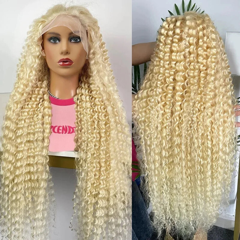 613 Blonde Human Hair Lace Frontale Pruik 13X6 Transparant Krullend Kant Pruik Voor Cosplay Keuze Pretokkel Water Waver Lace Front Pruik
