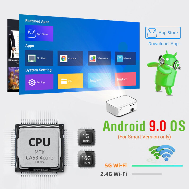 BYINTEK K45 AI Автофокус Смарт Android WIFI Full HD 1920x108 0 ЖК светодиодный видео домашний кинотеатр 1080P 4K проектор