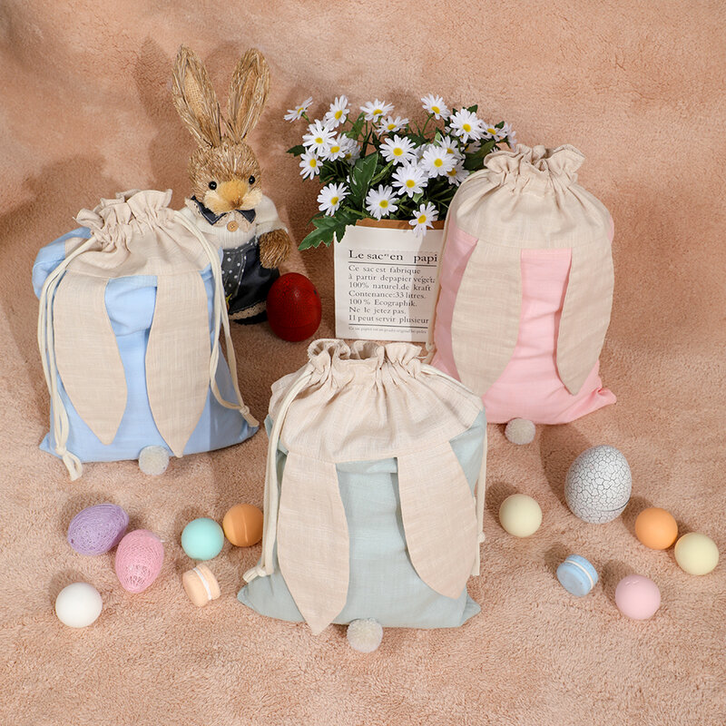 2024 Easter Bunny Plush Baskets With Ears Easter Bunny Buckets Gift Storage Large Capacity Bags Party Supplies