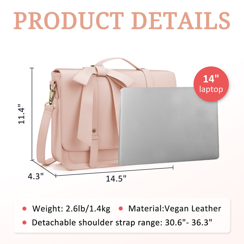 ECOSUSI-maletín de piel sintética para mujer, mochila de mensajero para ordenador portátil de 14 pulgadas, bolso de ordenador para viaje de negocios y Universidad