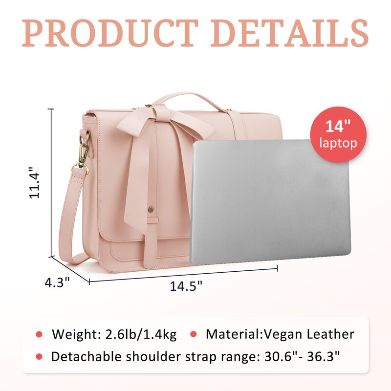 Ecosusi Aktentasche für Frauen Messenger Rucksack Pu Leder 14 Zoll Laptop tasche Schulranzen Computer tasche für College-Geschäfts reisen