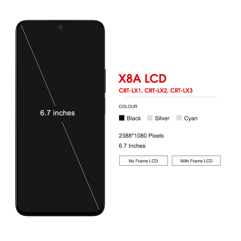 X8a ประกอบดิจิไทเซอร์ของแท้ขนาด6.7นิ้วสำหรับจอแสดงผล lcd แบบสัมผัสหน้าจอ X8a CRT-LX2จอ CRT-LX3พร้อมกรอบ
