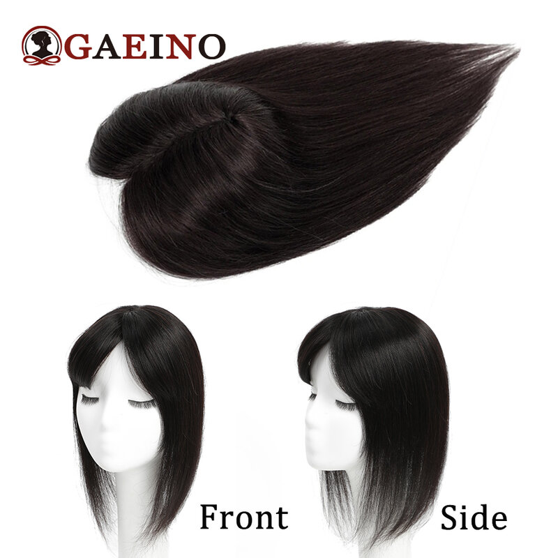GAEINO 앞머리 있는 100% 리얼 레미 인모 토퍼, 얇은 모발, 자연스러운 색상, 13x12cm, 10 "12" 14"
