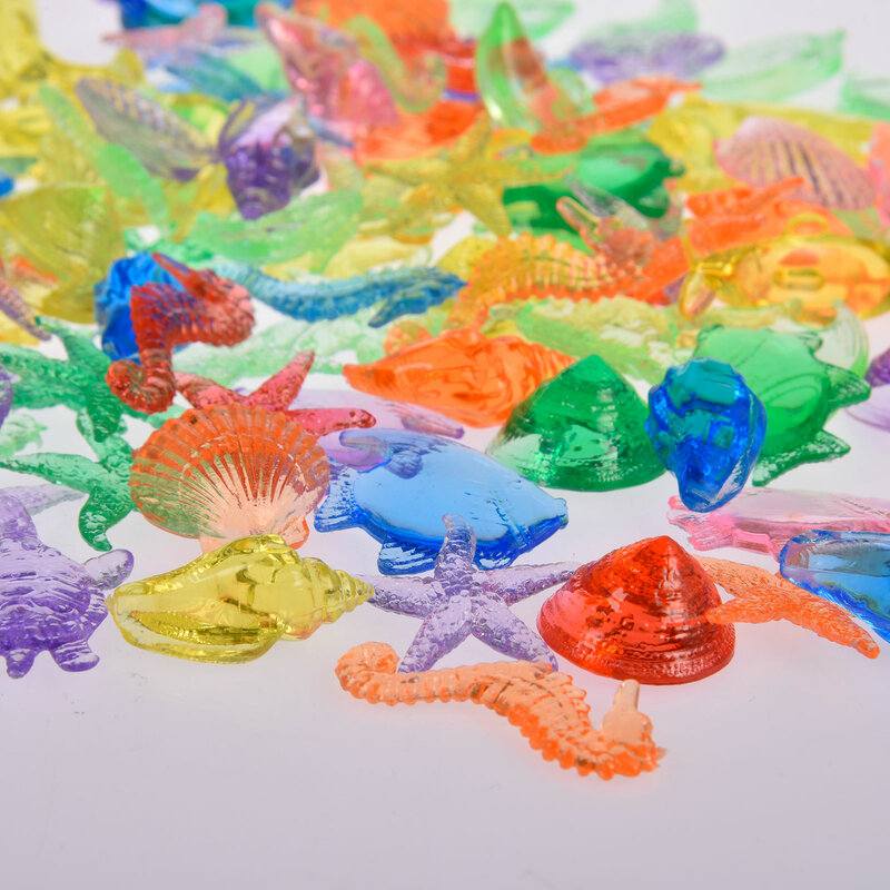 투명한 아크릴 보석 다채로운 바다 동물 세트, 수영장 장식, 여름 수영 다이빙 장난감, 어린이 보석, 크리스탈 탐험 장난감, 100 개