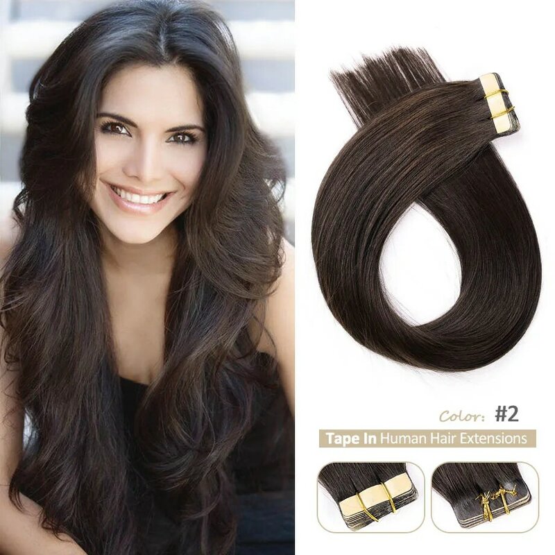 Taśma do przedłużania włosów ludzkich włosów 14-24 "brazylijskie włosy Remy naturalne miękkie proste bezszwowe przedłużanie włosów 20P 50g