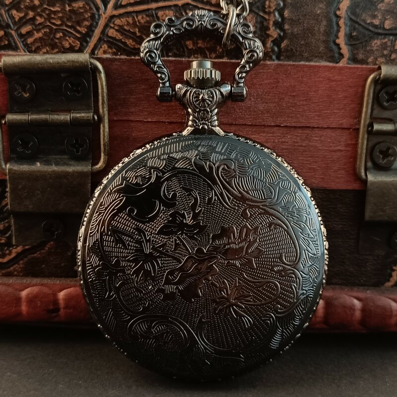 Vintage cheio caçador relógio de bolso de quartzo colar todo preto legal numeral romano digital pocketwatch