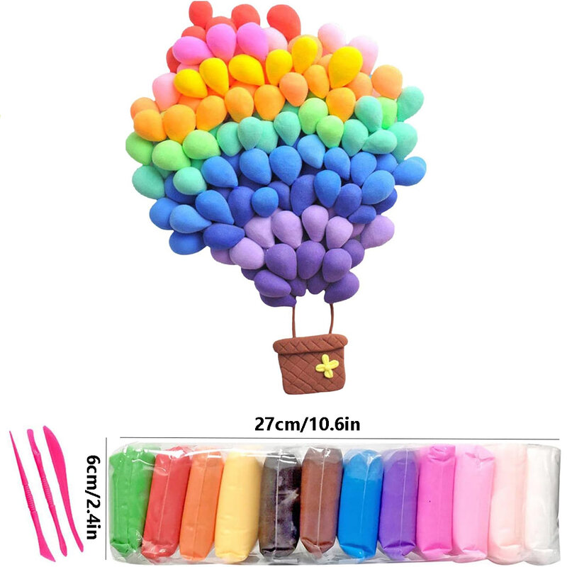 Air Dry Clay, 12PCS Ultra Light Magic Modeling Clay with Tools, No-Sticky and Non-Toxic, Best Gift for Kids (Color Random)