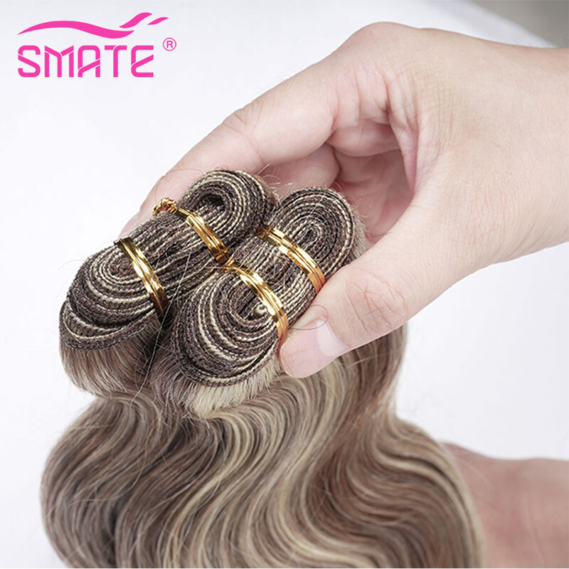 Sew in Hair Extensions Body Wave Human Hair 100g Weft Hair Extensions Highlight Golden Hand Tied Weft Hair Extensions 12-26 Inch