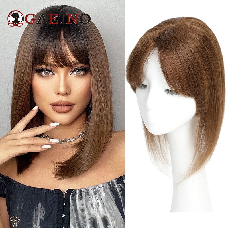 13*12cm 100% Remy Human Hair Toppers with Bangs Human Hair Pieces for Women Thin Hair Silk Base Clip in Toppers For Women 10-14"