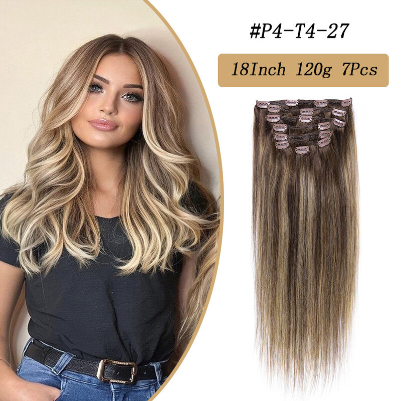 Clip nell'estensione dei capelli s Remy Natural 100% Real Human Hair Clip-On 7Pcs Golden per l'estetica dell'estensione dei capelli della donna di alta qualità