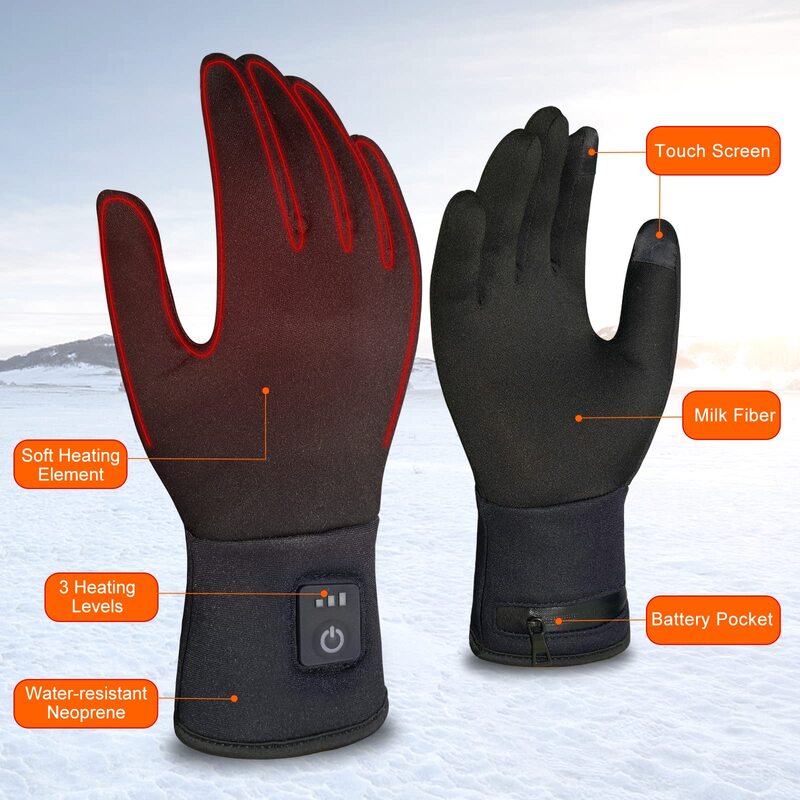 Luvas aquecidas com tela sensível ao toque para homens e mulheres, finas, recarregáveis, esqui