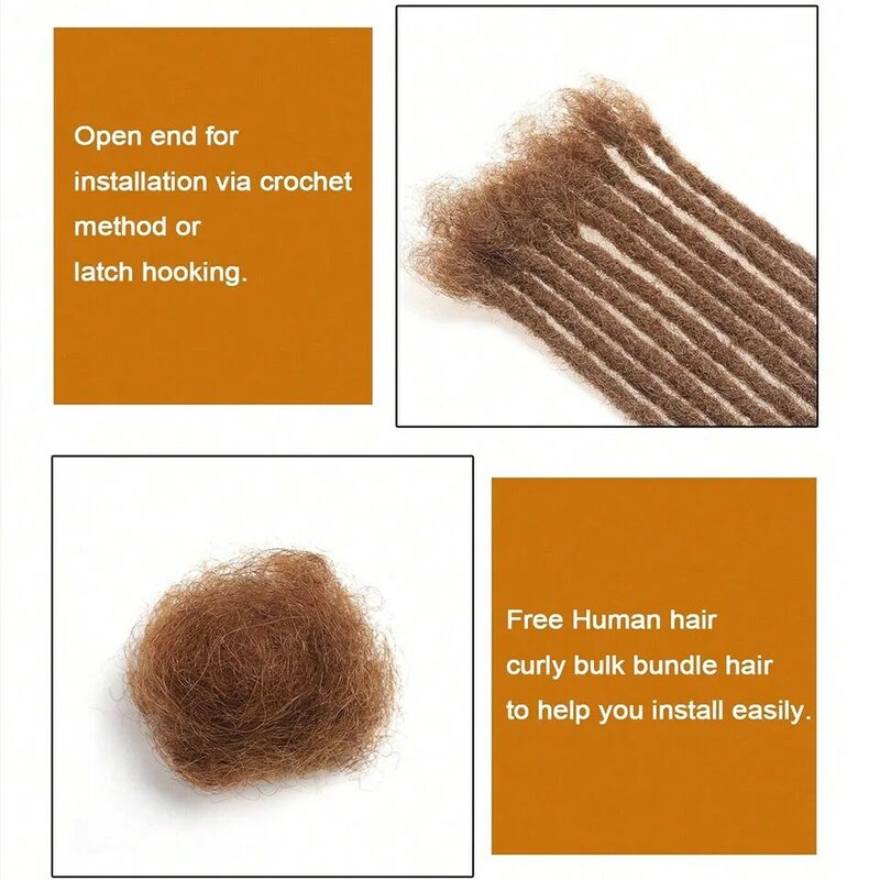 Extensiones de rastas de cabello humano, mechones permanentes hechos a mano, 40/60 cm de ancho, 20/0,6 hebras
