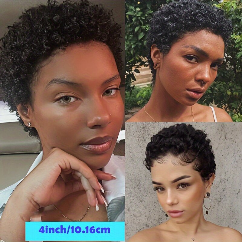 Brazilian Remy Human Hair Pixie Cut Wig 180D Water Wave Full Machine Made for Women Short Curly Natural Look