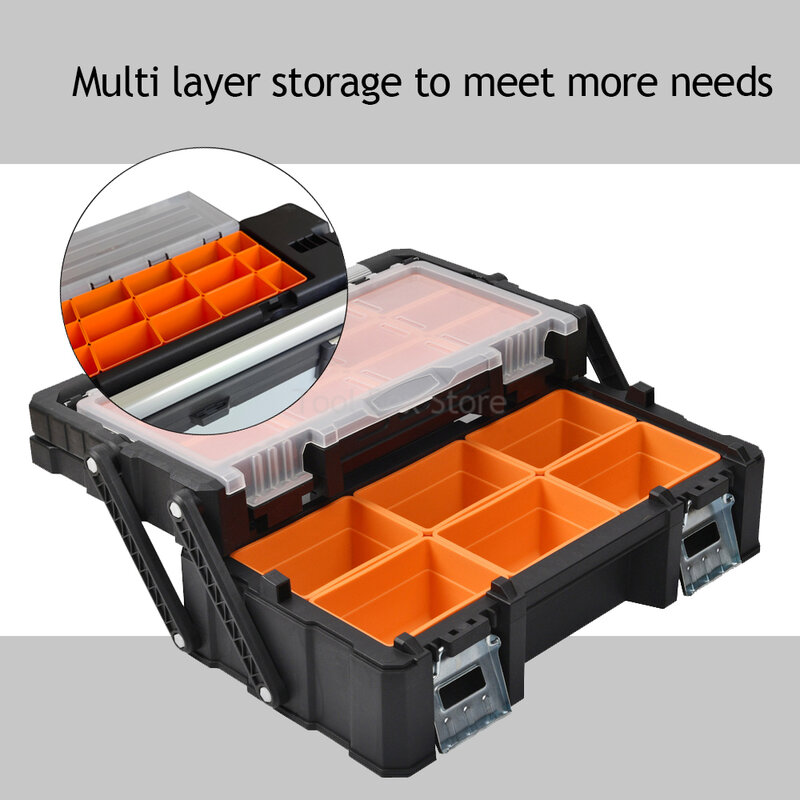 Portable Parts Box Toolbox Hardware Tool Organizer Screws Storage Box 2-layer Folding Hard Case Multi-grid Parts Tool Box