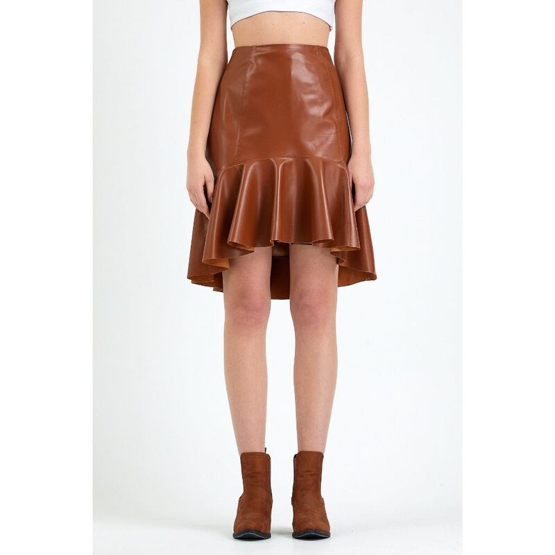 Falda de cuero genuino para mujer, falda de Cuero 100% original, falda marrón de primera clase