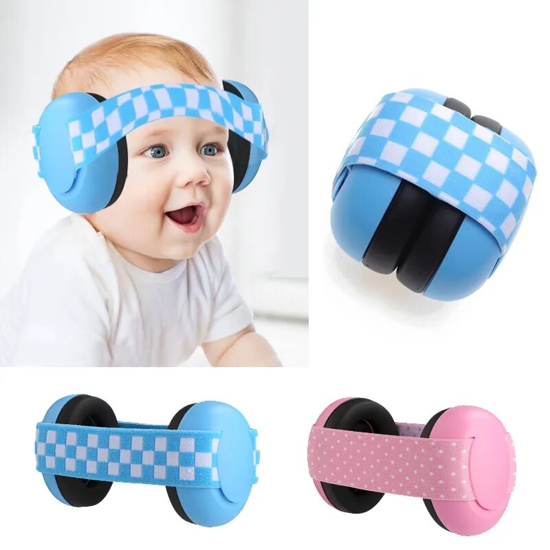 Bebê anti-ruído earmuffs cinta elástica proteção auditiva segurança orelha muffs crianças cancelamento de ruído fones de ouvido dormir criança