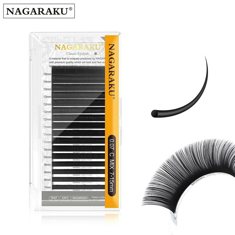 NAGARAKU-extensiones de pestañas individuales, 16 filas/caja, 7 ~ 25mm, mezcla Premium, visón sintético Natural