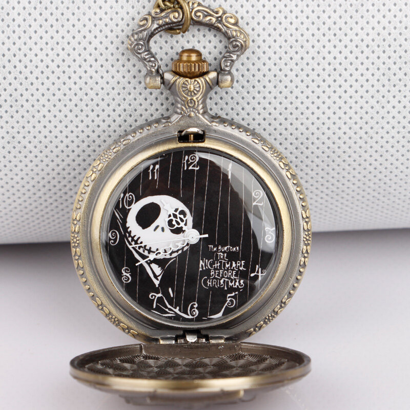 Vintage นาฬิกา Half Hunter Pocket บุคลิกภาพแกะสลัก Skeleton Skull ควอตซ์กระเป๋า FOB นาฬิกาของขวัญฮาโลวีน