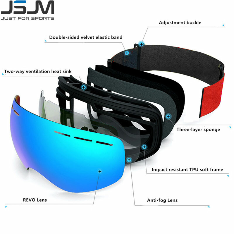 JSJM nuovi occhiali da sci uomo donna doppio strato Anti-appannamento grande maschera da sci UV400 occhiali di protezione sci inverno neve Snowboard occhiali