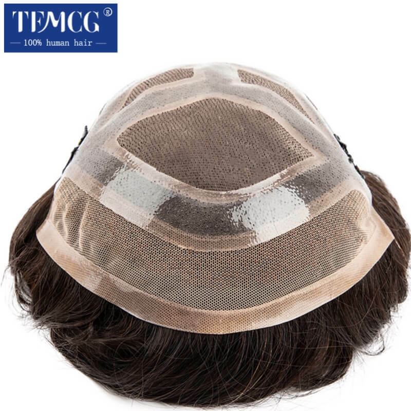 Men's Clip-On Hair Mono & Pu With Lace Front Durable For Male Hair Prosthesis 100%  Human Hair Toupee Men Wig Exhaust Systems