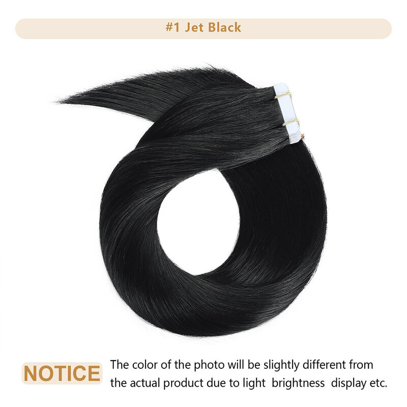 Extensões reais do cabelo humano, fita no preto, preto do jato