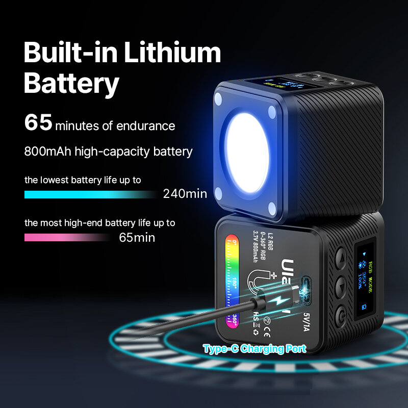 Ulanzi – Mini caméra vidéo L2 RGB COB, lumière à intensité variable 360 °, pleine couleur avec diffuseur, photographie en nid d'abeille pour appareil DSLR