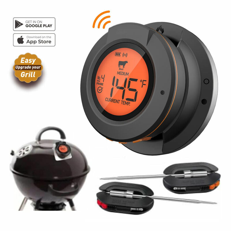 Termometer memasak daging, kubah Bluetooth nirkabel Digital Upgrade 2024 untuk panggangan BBQ arang dan asap Oven