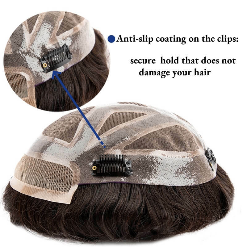 Mannen Clip-On Hair Mono & Pu Met Lace Front Duurzaam Voor Mannelijke Haar Prothese 100% Menselijk Haar toupetje Mannen Pruik Uitlaat Systemen