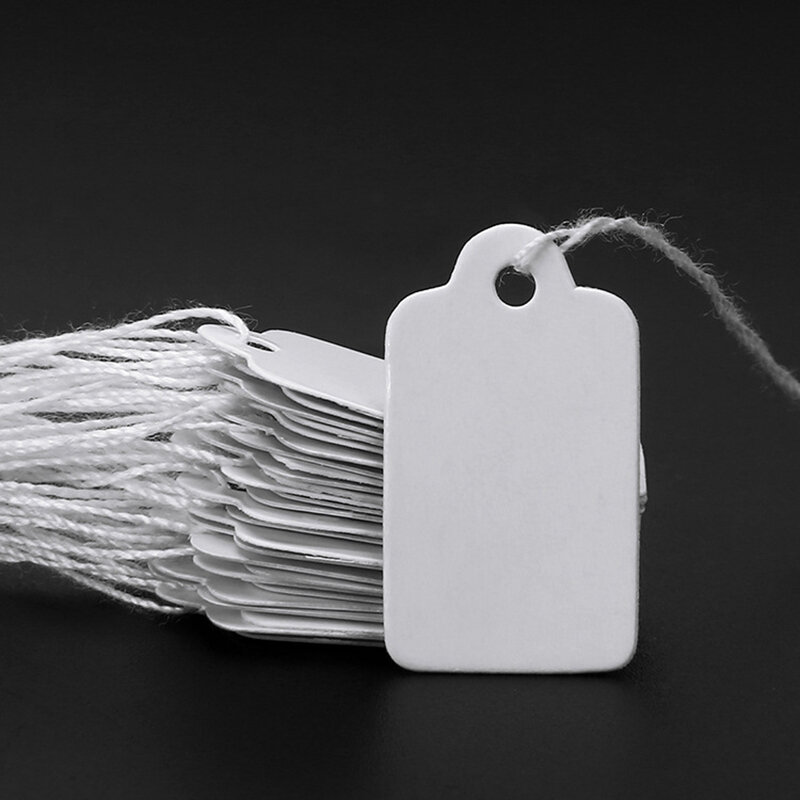 Retangular Paper Price Tag, branco, em branco String, relógio, jóias, artesanato, Display Cards, etiqueta de promoção para vendas, 12x23mm, 100pcs