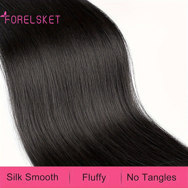 FORELSKET-Drawstring Ponytail Wig para mulheres e meninas, cabelo humano reto, clipe de rabo de cavalo, 26 in