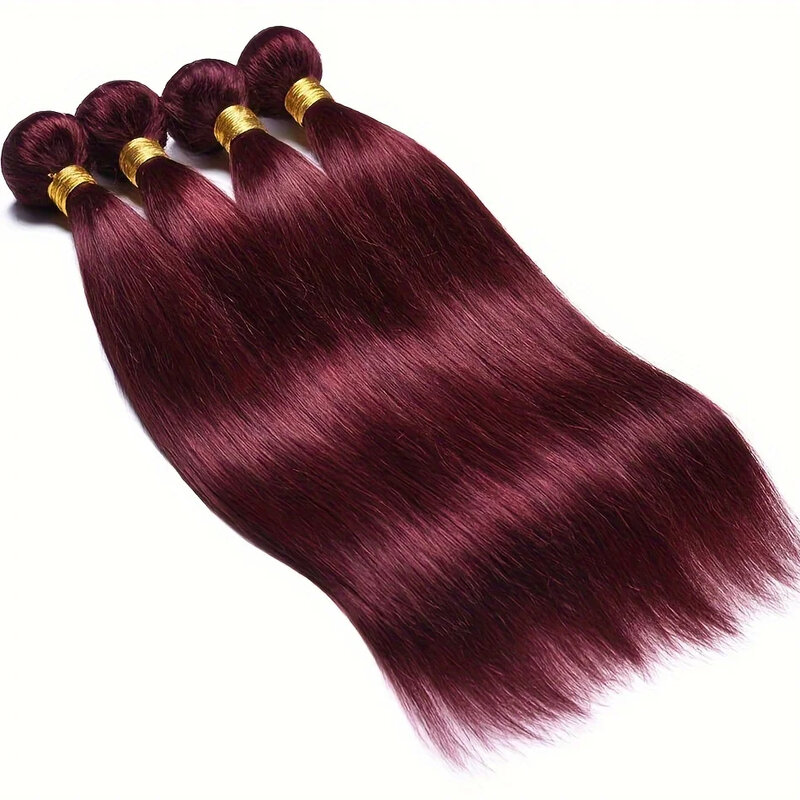 Pacotes de cabelo reto Borgonha para mulheres, extensões de cabelo humano, laço frontal, 13x4, 99j, colorido