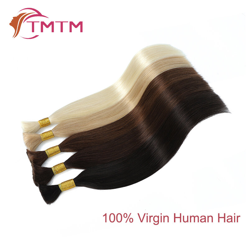 Cabelo humano trançado em massa, sem extensões de trama, 100% cabelo humano, Virgin Remy Pacotes retos, 50G, 100G, 15-23 Polegada