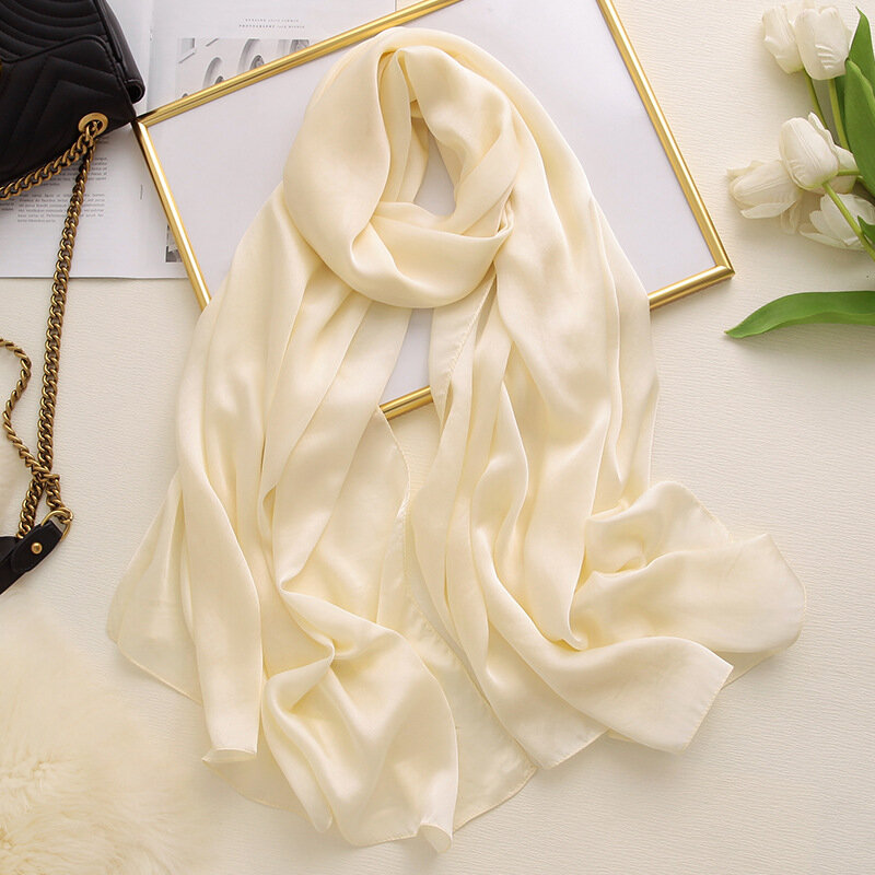 Длинный шелковый шарф, Женская однотонная пляжная шаль, женский шарф на шею, шейный платок из искусственной крупной пашмины, новинка 2022
