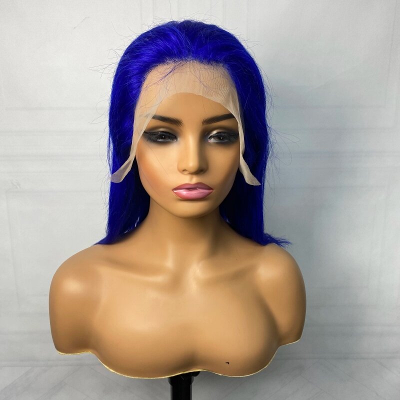 Peluca de cabello humano con encaje Frontal transparente para mujer, pelo Remy brasileño predespuntado, corte Bob, densidad de 180%, 13x4