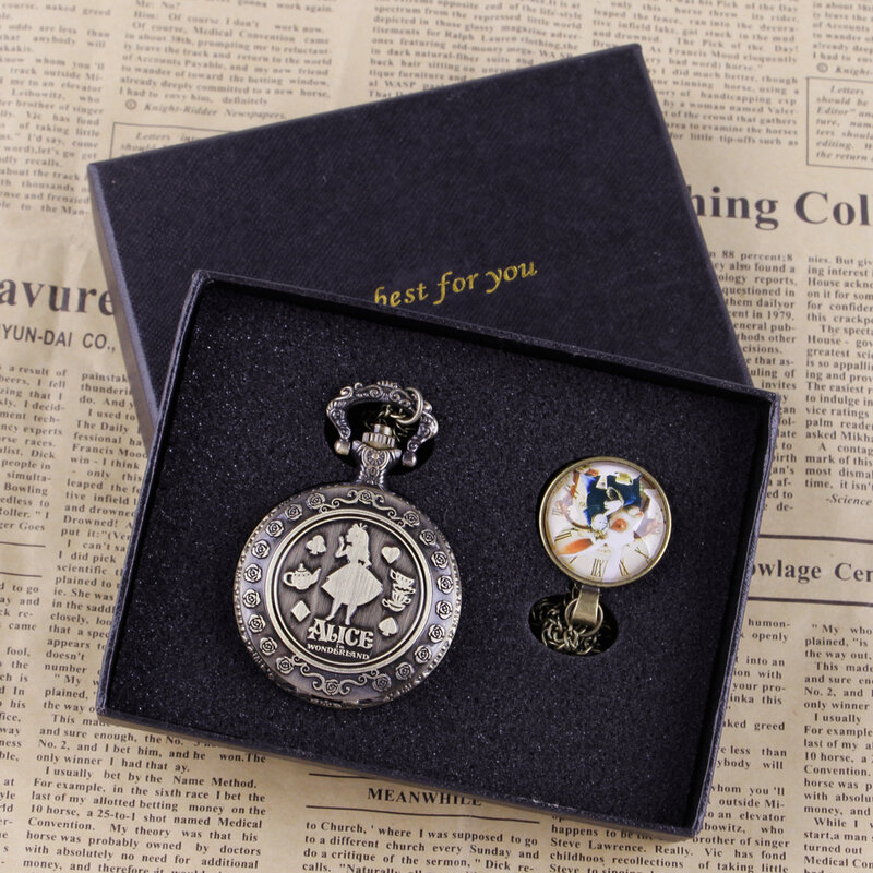 Nuovo Set di orologi da tasca Alice Theme Rabbit Quartz Steampunk Retro collana pendente confezione regalo orologio da tasca per uomo donna