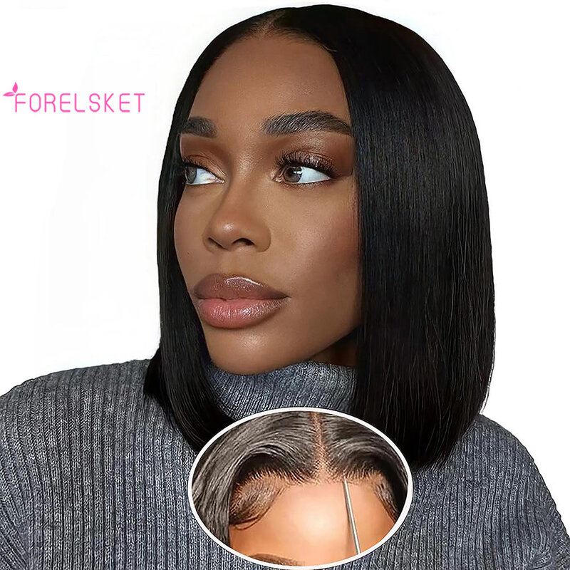 9x6 Glueless Bob Wigs Human Hair Straight Wear and Go Glueless Wig 180% Density HD Lace Front Wigs Human Hair Middle Part Wigs