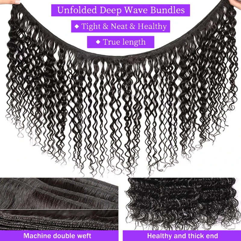 Human Hair Bundles Natural Hair Extensions Deep Wave Curly Bundles Real Natural Human Hair With Closure 4x4 For Women Brazilian