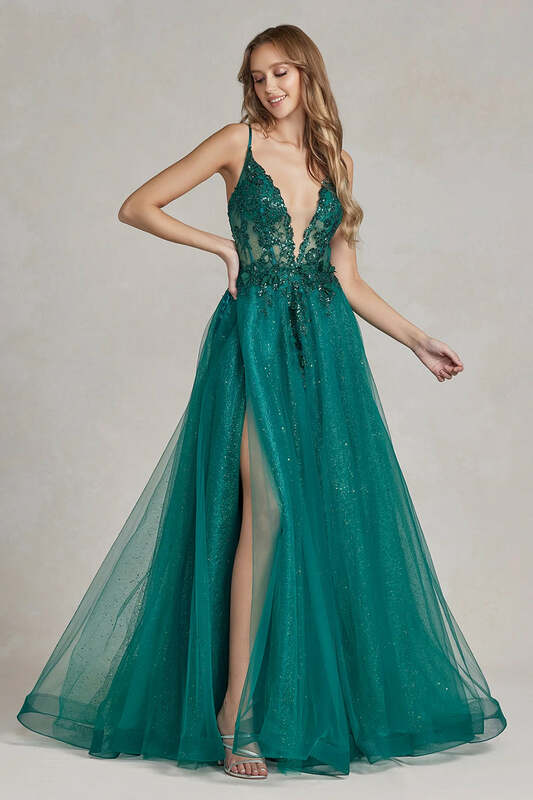 Bling Dark Green Appliques Sequins Elegant A Line Ruffles Prom Dresses Sexy Deep V-neck Spaghetti Straps Lace Up Evening Gowns
