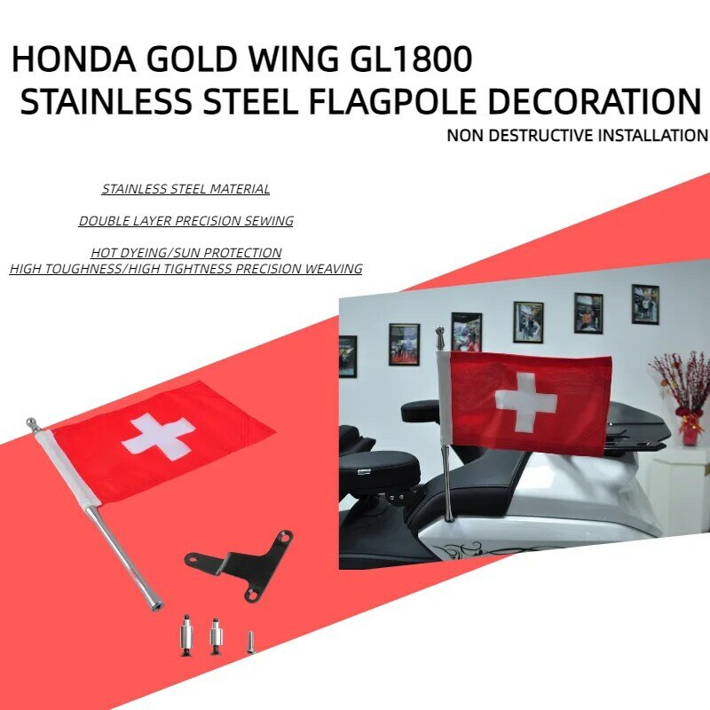 PANICAL-Bandeira da motocicleta para Honda, Gold Wing, GL1800, Flagpole Tour, Flagpole da motocicleta, Flagpole da Suíça, Bandeira do Motocross, 2021