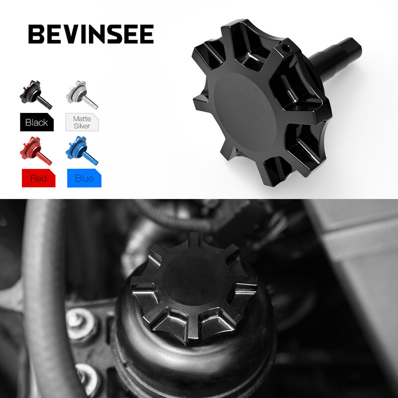 BEVINSEE Power Steering Reservoir Cap For BMW E36 E46 E90 E39 Z4 E82 N54 N52 N55 M54 M52 Aluminum Power Steering Fuel Tank Cap