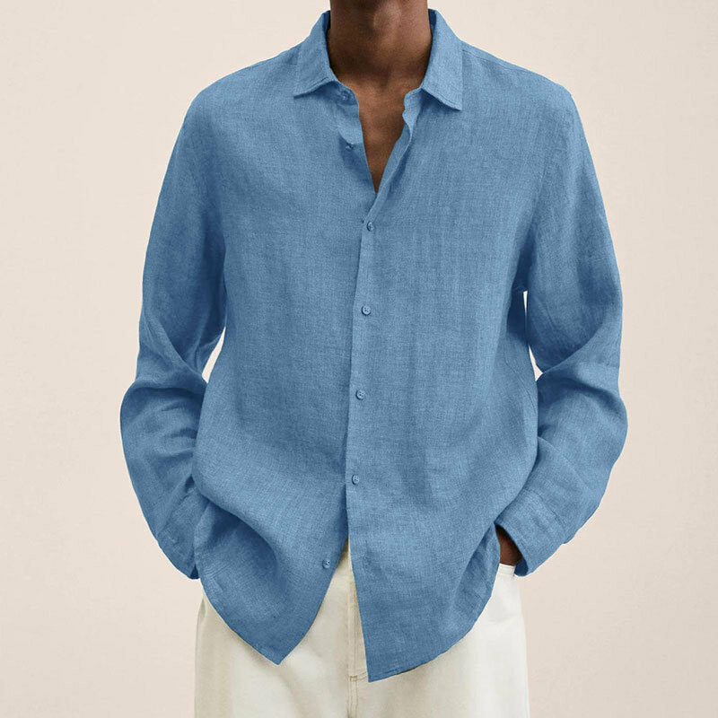 Frühling Herren Freizeit hemden Mode Business Office lose Revers Langarm Tops Strand Vintage einfarbige Knopf Kleidung