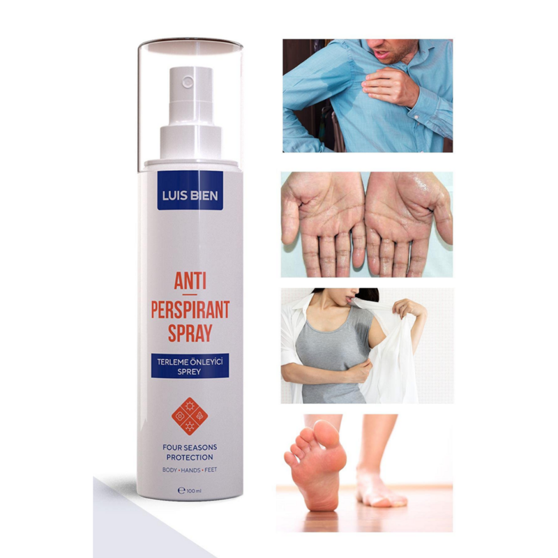 Antyperspirant w sprayu 100 ml do rąk, stóp, pod pachami Anti-perspirant w sprayu 100 ml zapobiega