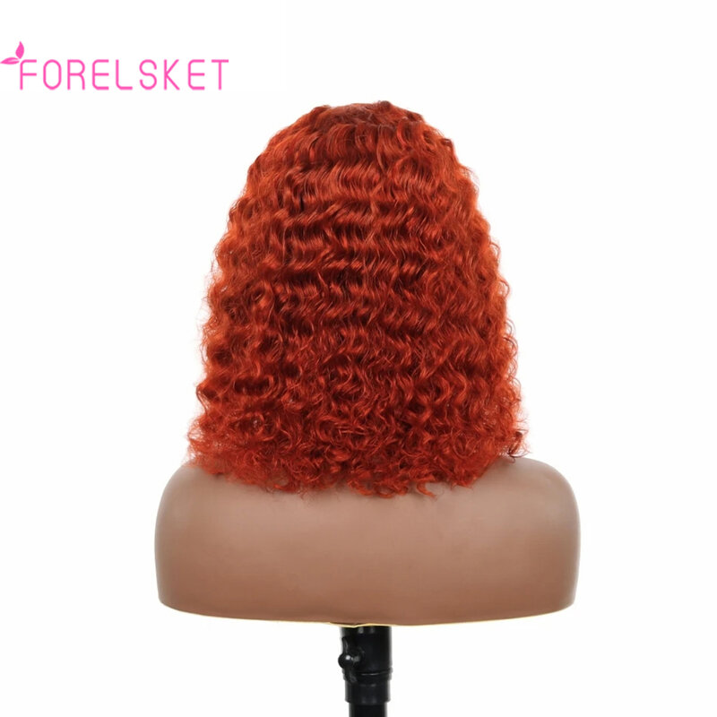 Wig Bob ombak dalam #350 oranye jahe 100% rambut Brasil 13x4/4x4 HD Wig renda rambut keriting bagian T renda rambut Remy 12/14/16 inci