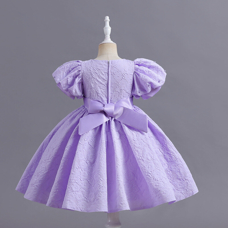 فستان الأميرة للفتاة الصغيرة ، تصميم زهرة ، فستان أرجواني مع القوس ، لأداء البيانو