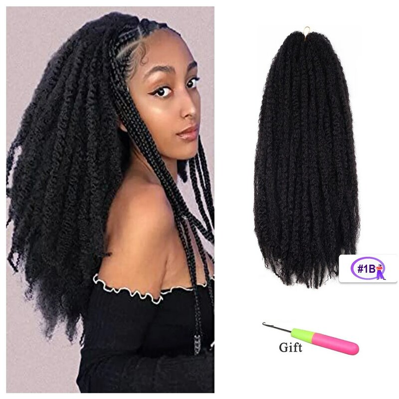 Extensions de cheveux tressés synthétiques Marley pour femmes, boucles afro, cheveux doux, torsion crépue, tressage au crochet, 18 po