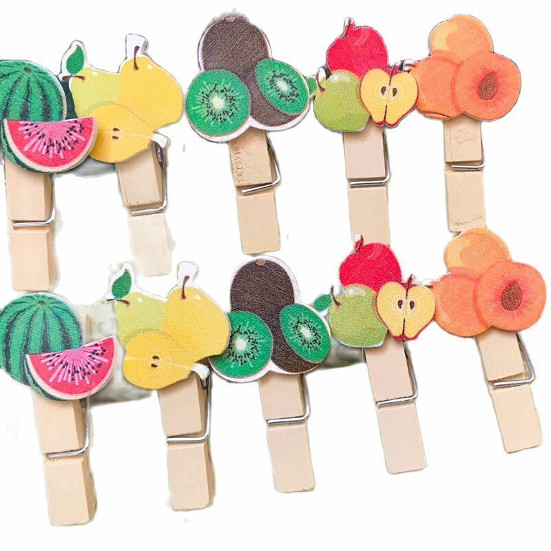 Mini Wooden Photo Paper Pegs, Postcard Clips,Home Crafts Decorations for Christmas Tree, Drop Ornaments, Fruit, 120Pcs