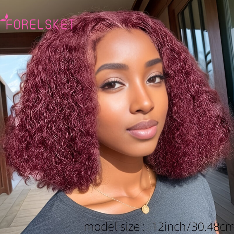 150% Density 99J Burgundy Lace Front Wigs Human Hair Bob Wig 99J Bob Wig For Woman 13x4 Lace Frontal Wigs Short Curly Wig